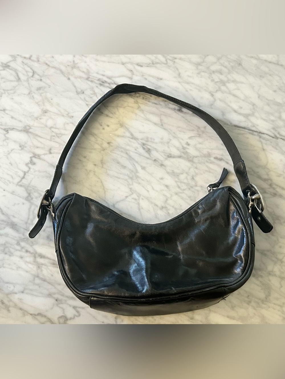 DKNY Black Leather Hobo Shoulder Bag with Silver Hardware - Picture 2 of 9